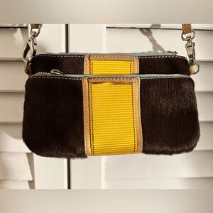 Dark Brown Pony Hair With Yellow And Turquoise Wristlet by Plank